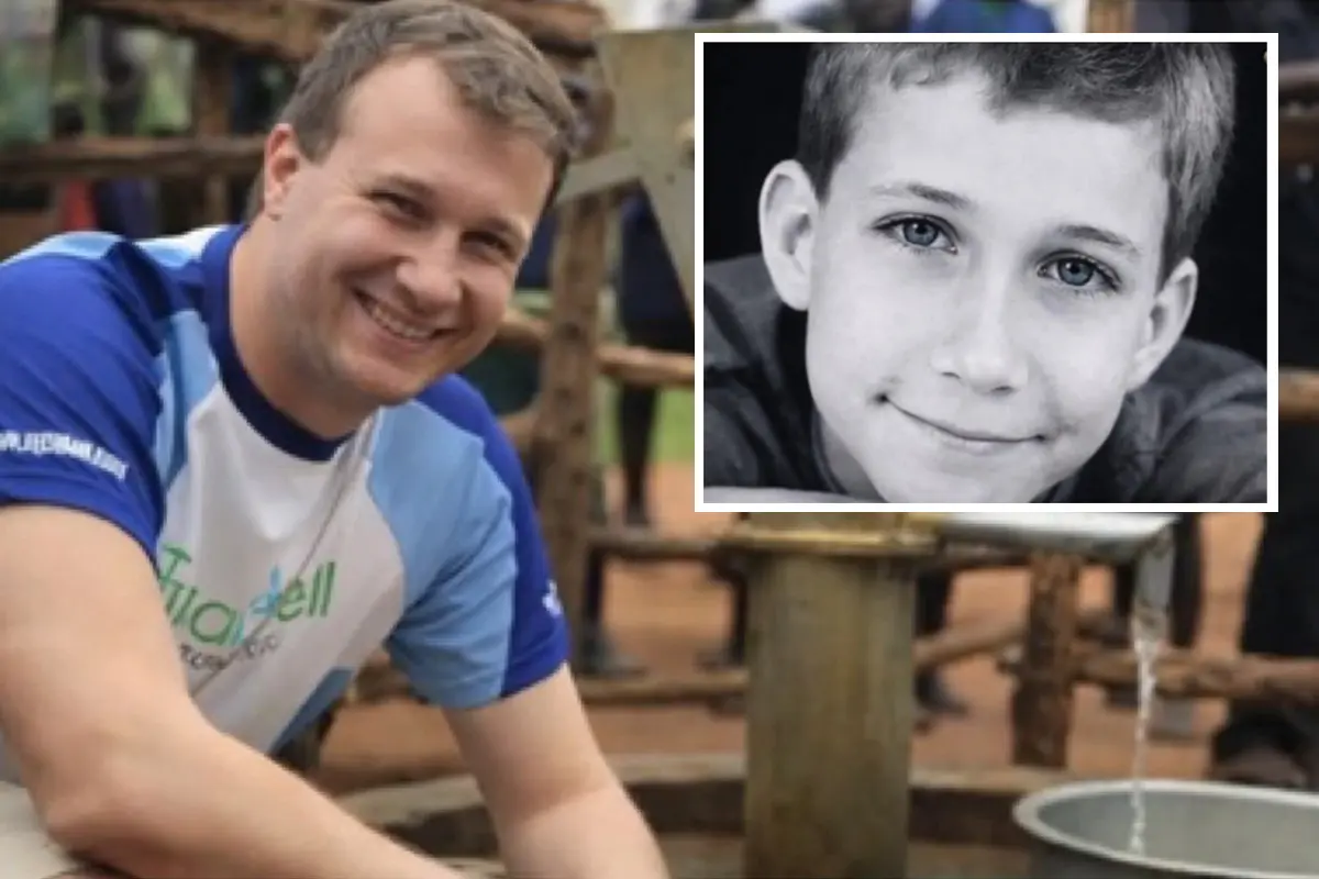 Ryan as an adult, with an insert of him as a child